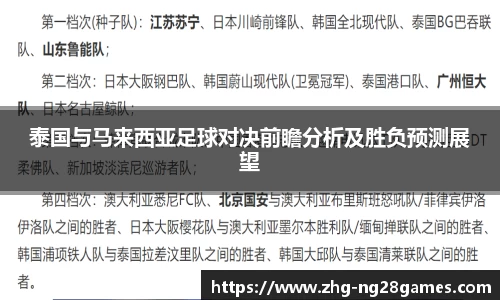 泰国与马来西亚足球对决前瞻分析及胜负预测展望